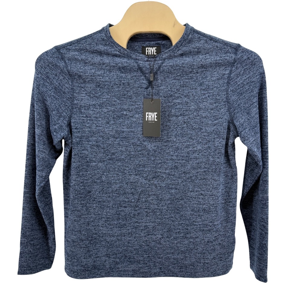 NEW Frye Performance Stretch Mens Medium Long Sleeve Top Navy Heathered Shirt